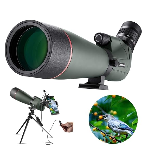 LAKWAR Spektiv für Sportschützen, 20-60x80 und FMC Beschichtet, mit Handy Adapter + Fernausloeser, Spektiv mit Stativ Geeigne
