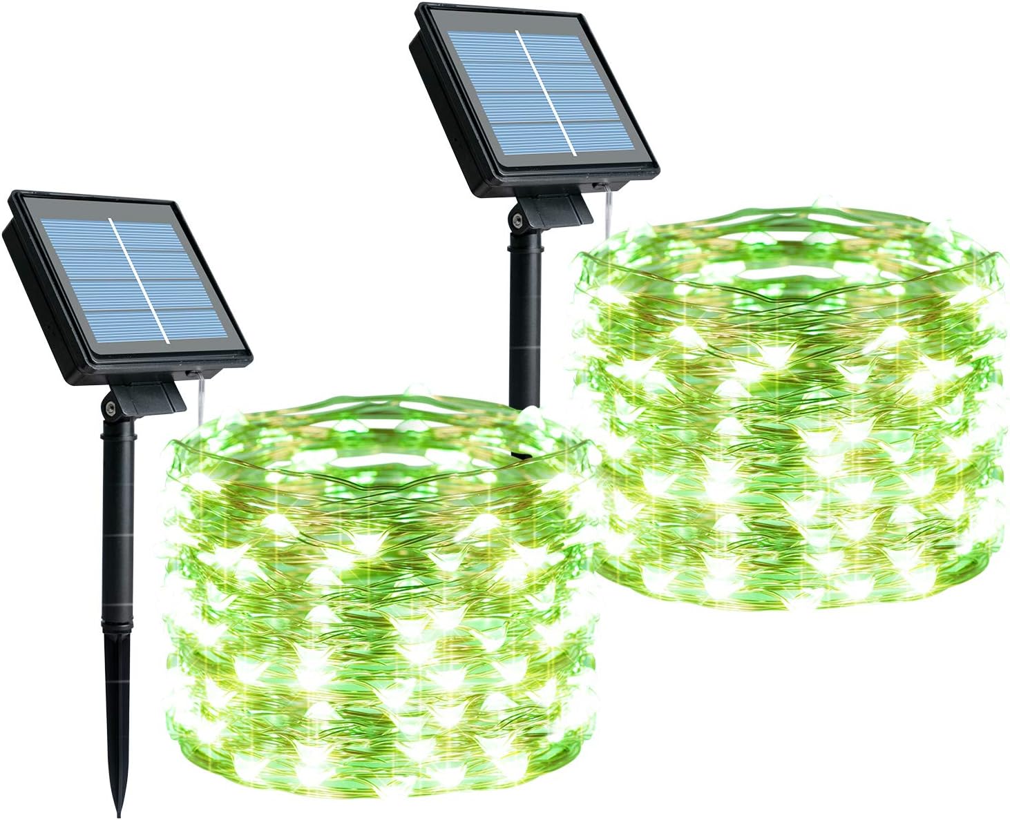 Outdoor Solar String Lights, 2 Pack 33FT 100 LED Solar Powered Fairy Lights with 8 Lighting Modes Waterproof Decoration Copper Wire Lights for Patio Yard Trees Christmas Wedding Party (Warm White) - - 