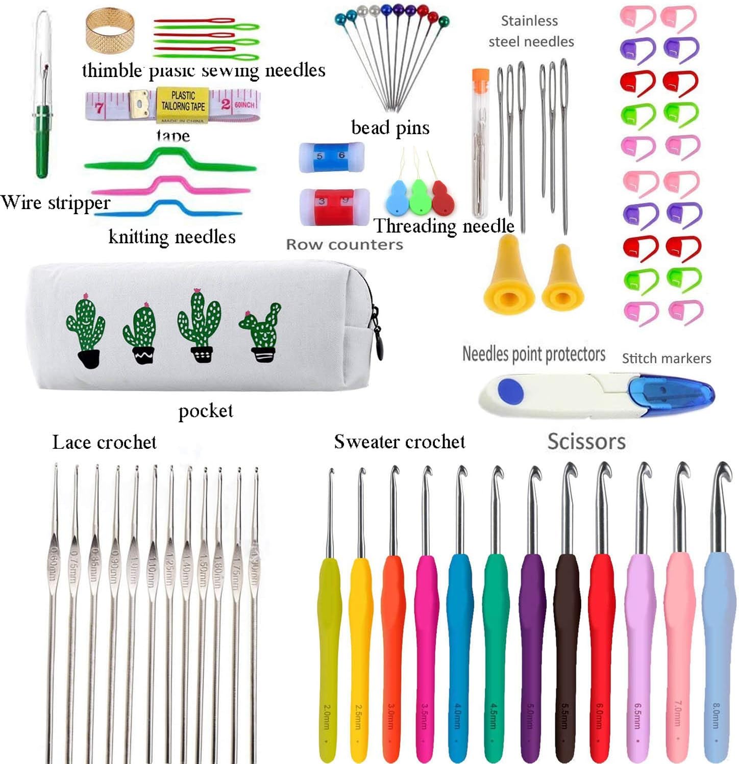 SUOXU Crochet Hook Set,Ergonomic Silicone Soft Grip Knitting Needle kit,85 Pieces of Tools in One-Stop Knitting,Lace Crochet Knitting and Crochet Accessories for Arthritic Hands Gift for Women - Image 4