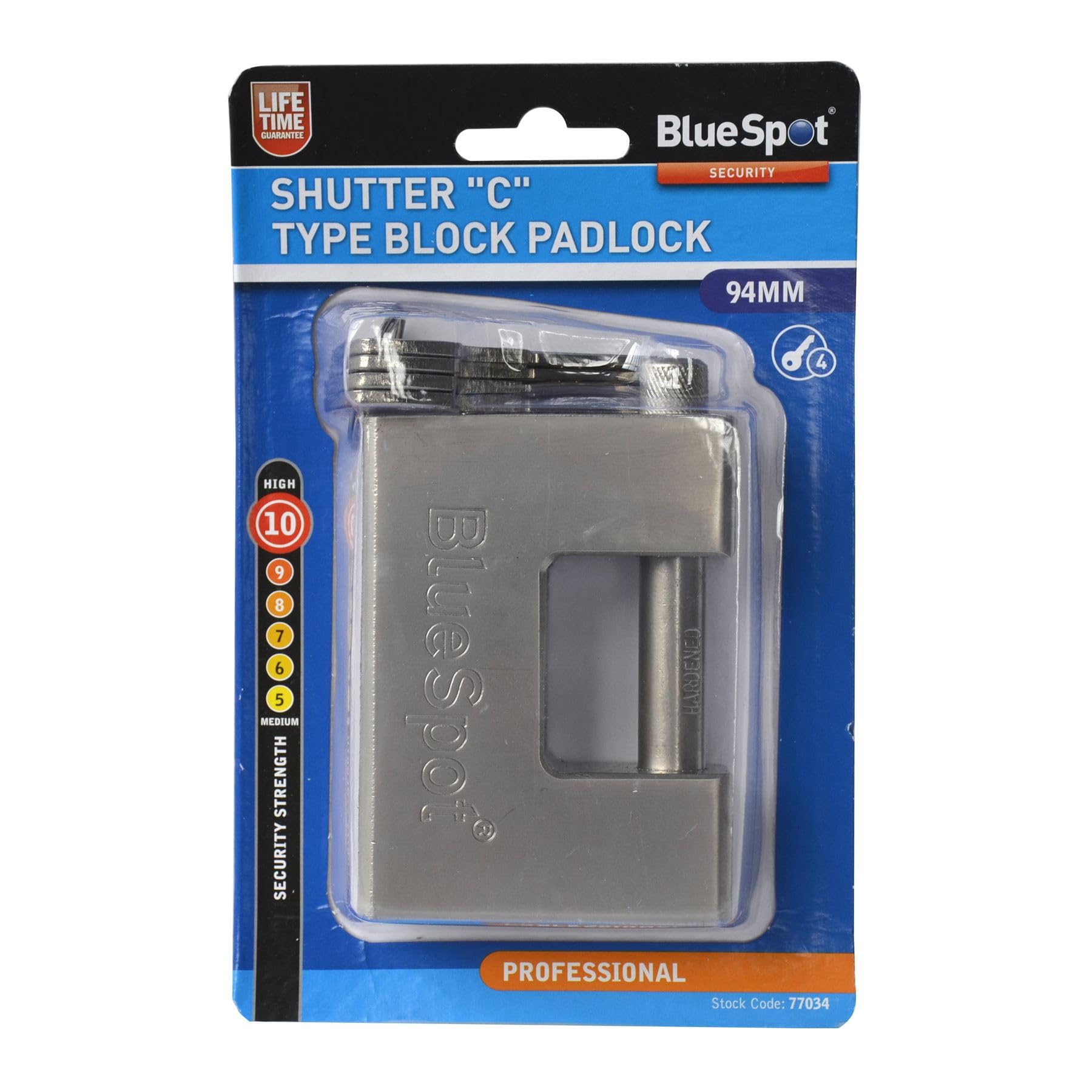 Fort Knox 77034 96 mm Shutter "C" Type Block Padlock - Silver