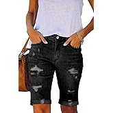 Necooer Women Jean Shorts Ripped Casual Summer Mid Waist Stretchy Five Points Denim Jean Shorts