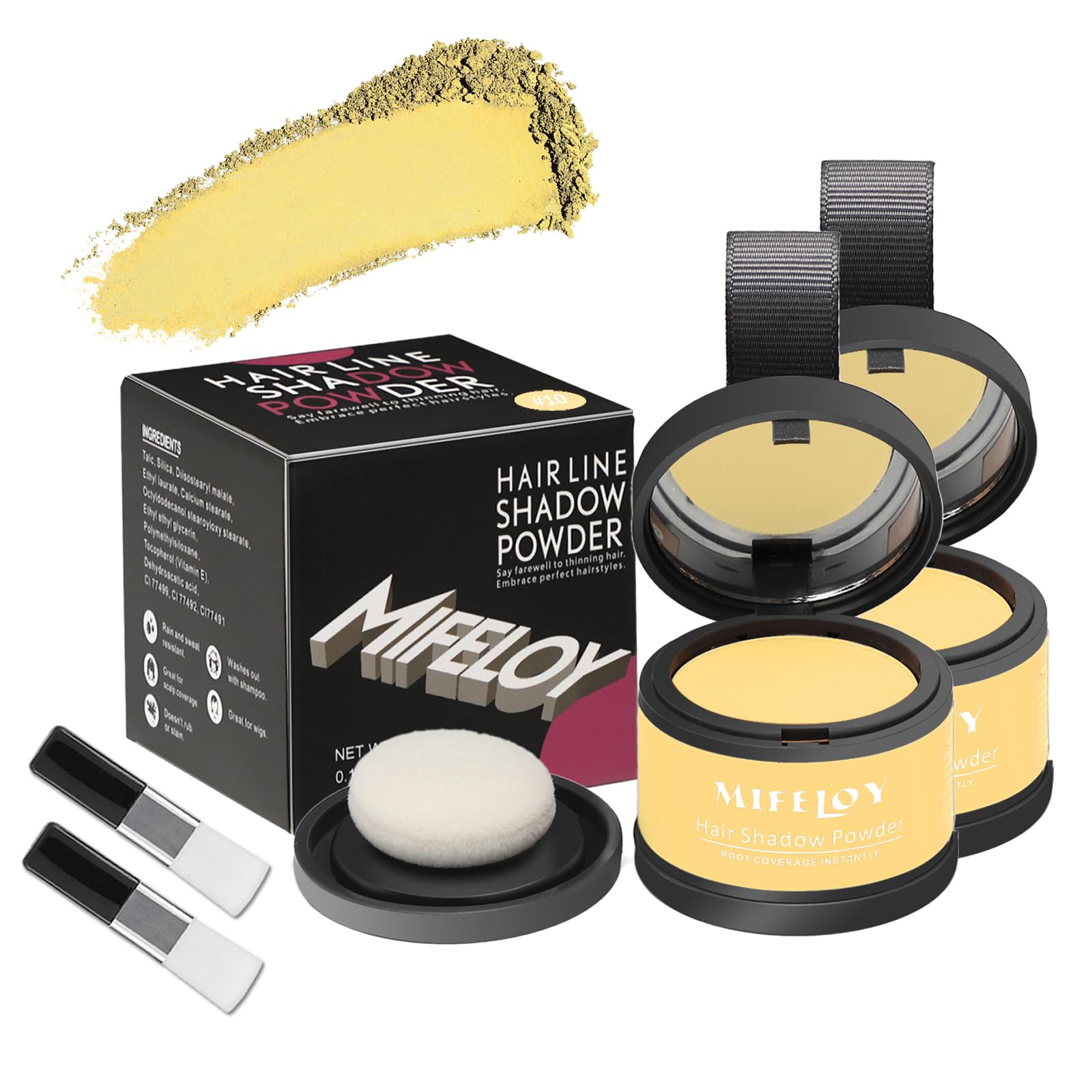 MIFELOY 2 Set Root Cover Up Powder, Light Blonde, Touch Up Hair Color for Grey, Instantly Coverage Dye for Thinning Grays Hairline, Roots Concealer for Beard Line Eyebrow, Shadow Conceals Hair Loss