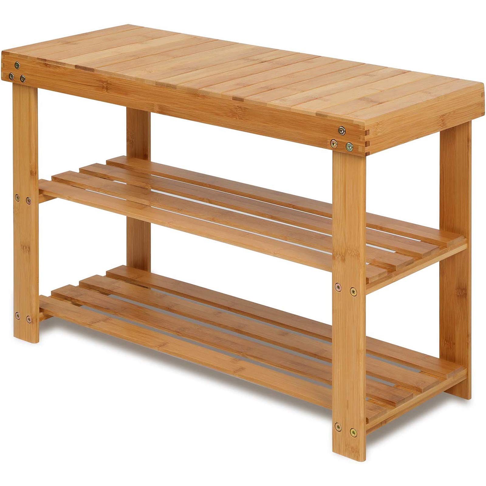 Bamboo Shoe Rack Bench, 3-Tier Shoe Shelf Organizer Holds up to 220 lbs, Entryway Storage Bench Ideal for Hallway Bathroom Living Room by Pipishell