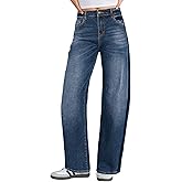 Sidefeel Women's Baggy Jeans High Waisted Stretchy Wide Leg Jeans Color Block Patchwork Barrel Loose Denim Pants