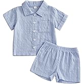 Baby Boy Summer Clothes Set Button Down Shirt Tops + Shorts 2PCS Cotton Solid Infant Toddler Outfit With Pockets