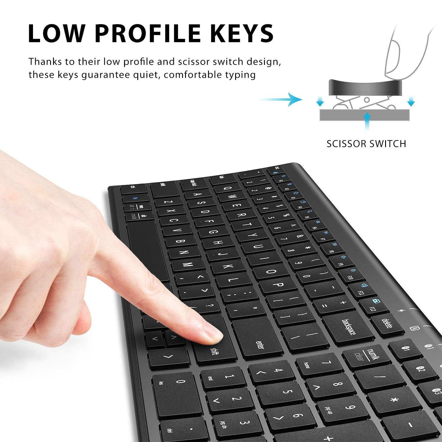 iClever BK10 Bluetooth Keyboard, Universal Bluetooth 5.1 Wireless Keyboard with Number Pad, Ergonomic Design, Multi-Device Compatibility, Stable Connection for Mac, iPad, iPhone, Android, Windows