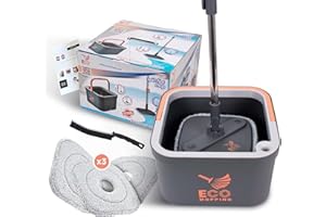 AMFLOWER Square Mop Bucket Separate Dirty Water Spin Advanced Dual Chamber Technology for Separate Clean & Dirty Water Storage High-Efficiency Self-Wringing Ultra-Absorbent Microfiber Floors