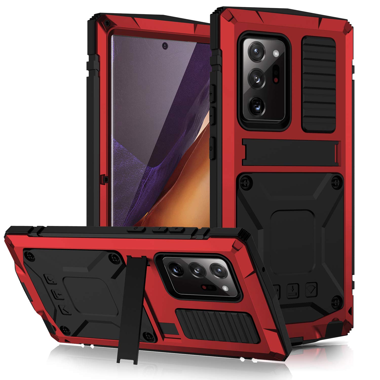 For Samsung Galaxy Note 20 Ultra Case, Aluminum Metal Gorilla Glass Waterproof Shockproof Military Heavy Duty Sturdy Protector Cover Hard Case for Samsung Galaxy Note 20 Ultra (Red)