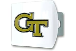 FANMATS 43646 Georgia Tech Color Hitch Cover - White with Metal Chrome 3D Logo Emblem – Easy Installation on Truck, SUV, Car - Ideal Gift for Die Hard NCAA Fan