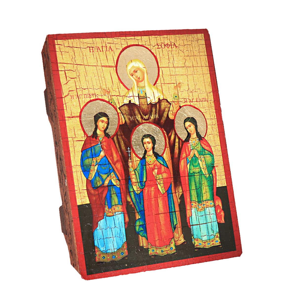 NClaus Sophia of Milan and her daughters Fides, Spes, Caritas 16x12,5 wood icon 37045