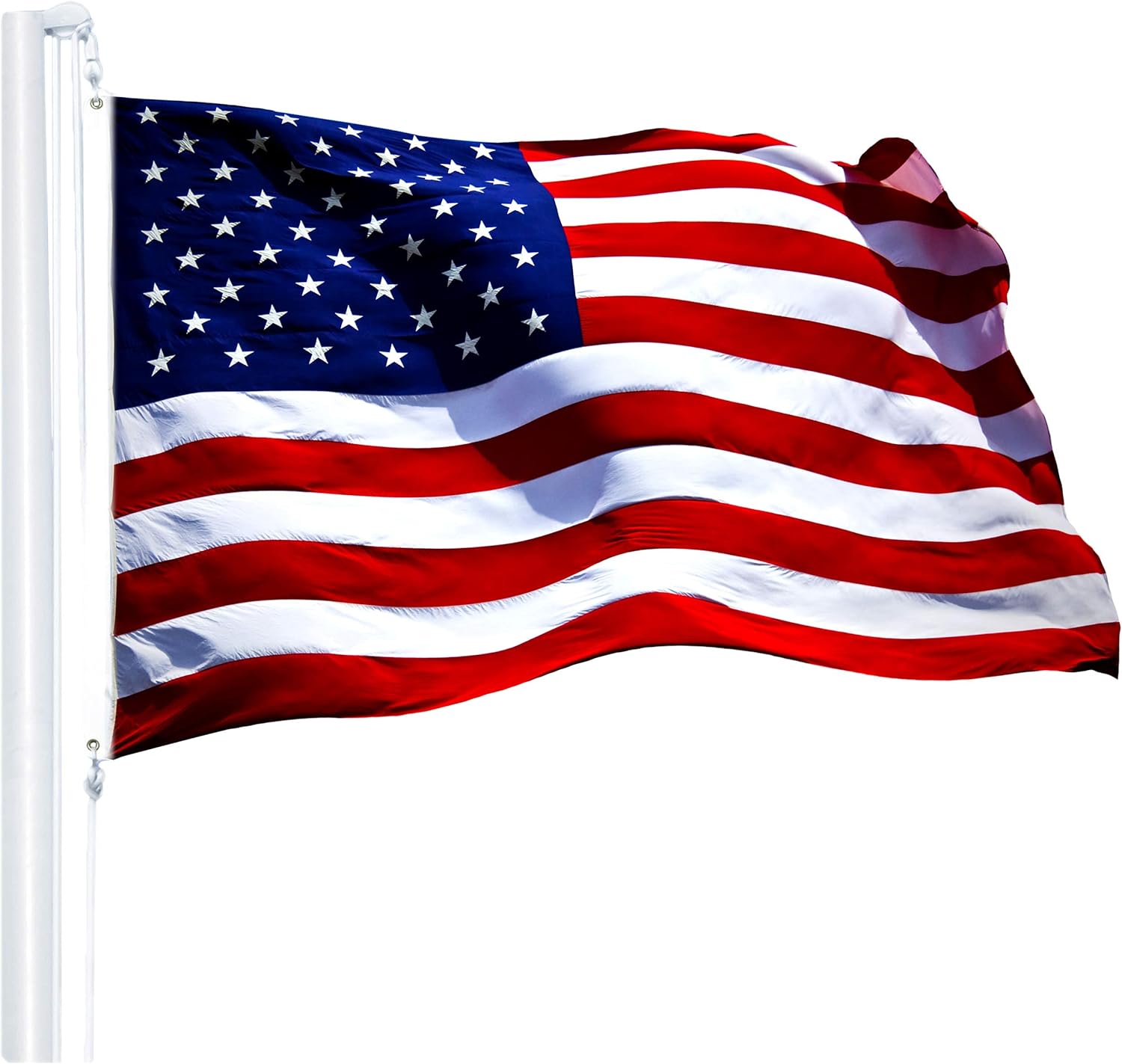 Flags - G128 American USA Flag | 6x10 Ft | StormFlyer Series Embroidered 220GSM Spun Polyester | Country Flag, Embroidered Stars, Sewn Stripes, Indoor/Outdoor, Brass Grommets, Heavy Duty, All Weather