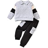 FUNNIDEA Toddler Boys Clothes Color Block Outfit 2 Piece Sweatshirt and Pants Textured Set Fall Winter Sweatsuits 12months-5T