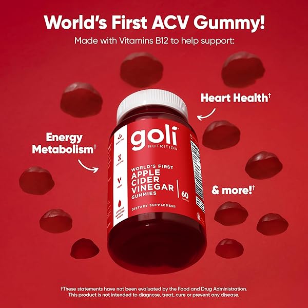 GOLI APPLE CIDER VINEGAR GUMMIES – WORLDS FIRST ACV GUMMY WITH VITAMIN B12, BEETROOT & POMEGRANATE – VEGAN, NON-GMO, GLUTEN-FREE, 180 COUNT (3 PACK)