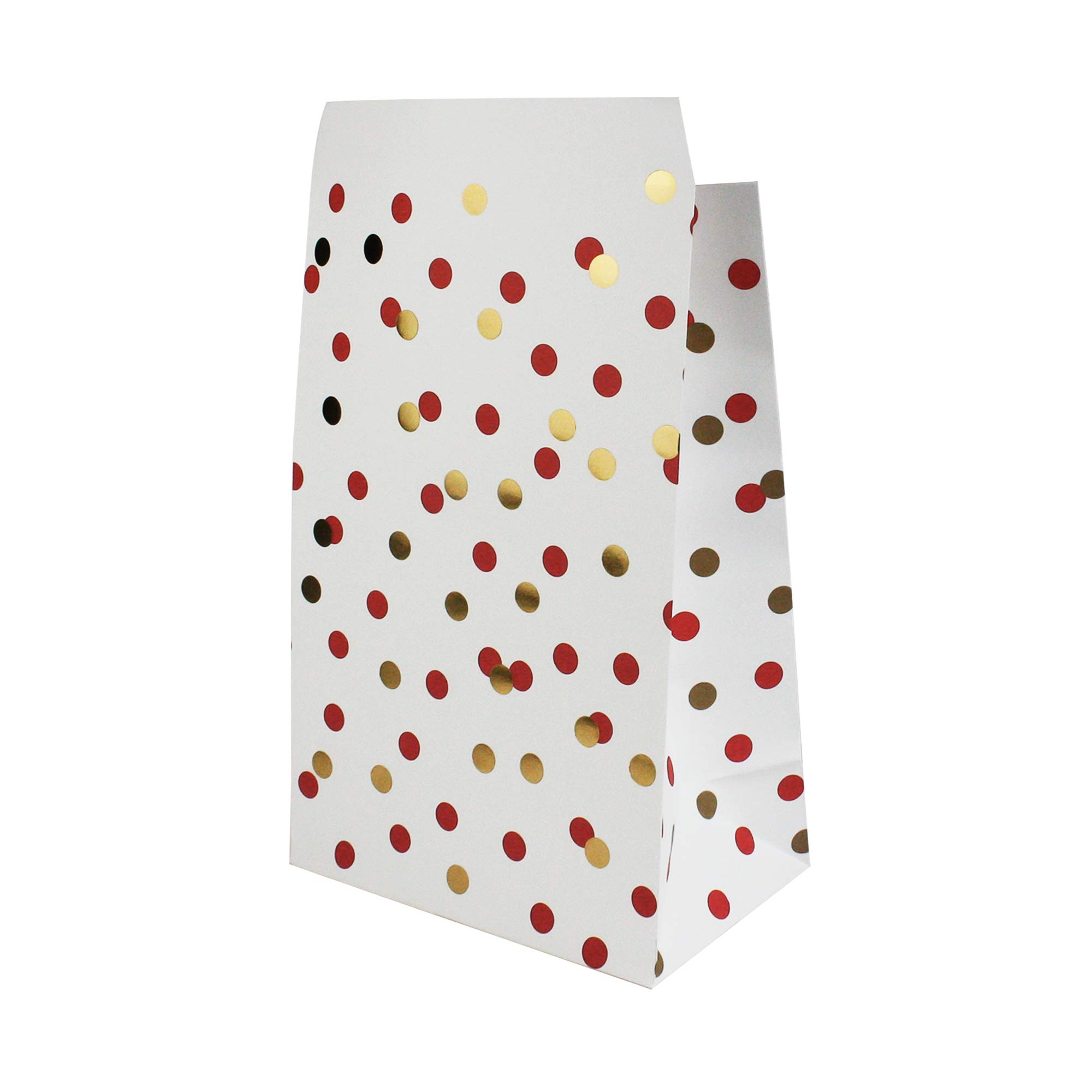 Emartbuy Pack of 20 Polka Dots Christmas Party Bags Gift Paper Bags Grocery Bags Lunch Flat Bottom Paper Bags - Red Gold Polka Dots