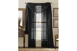 Empire Home 216" Long Sheer Curtain Valance Window/Scarf Great Value 25 Colors (Black)