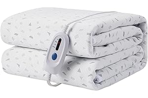 McJaw Electric Mattress Pad Twin size 39'' × 75'', 4 Heating Levels & 10 Hour Auto Shut Off, Dual Controllers, Elastic Deep Pocket, Machine Wash, Irregular pattern, White