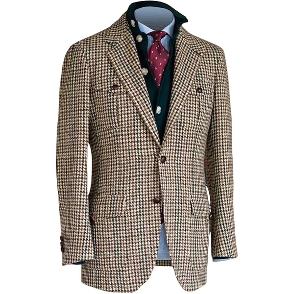 FIXRIMCH Men's Houndstooth Sports Blazer Tweed Norfolk Jacket Slim