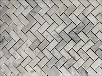 Carrara - Mosaico de mármol pulido, color blanco espiga 5/8 x 1 1/4