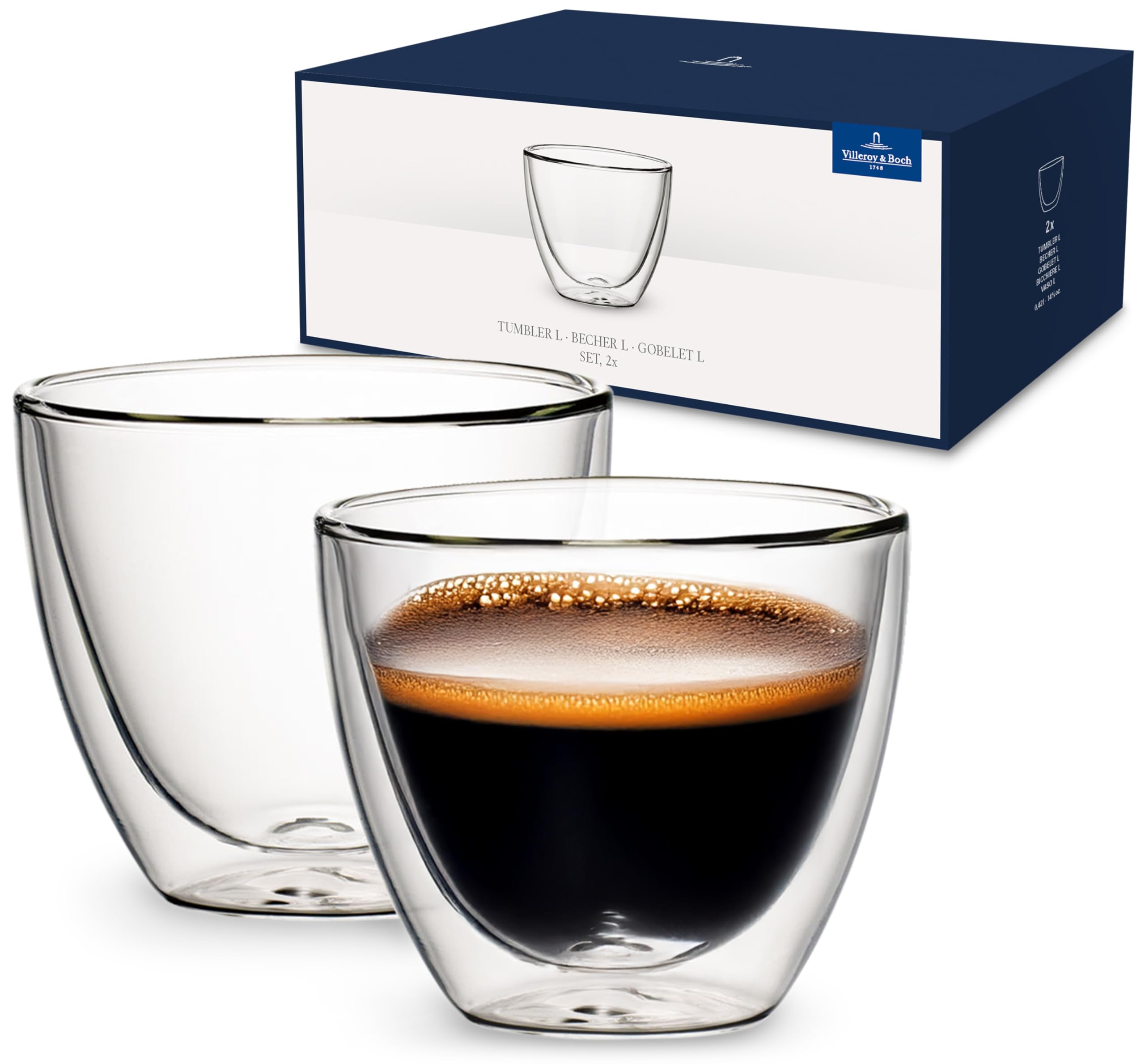 Villeroy & Boch Artesano Hot and Cold Beverages Mug L, Set of 2, 420 ml (Measured Brimful), Borosilicate Glass, Clear - Packaging May Vary