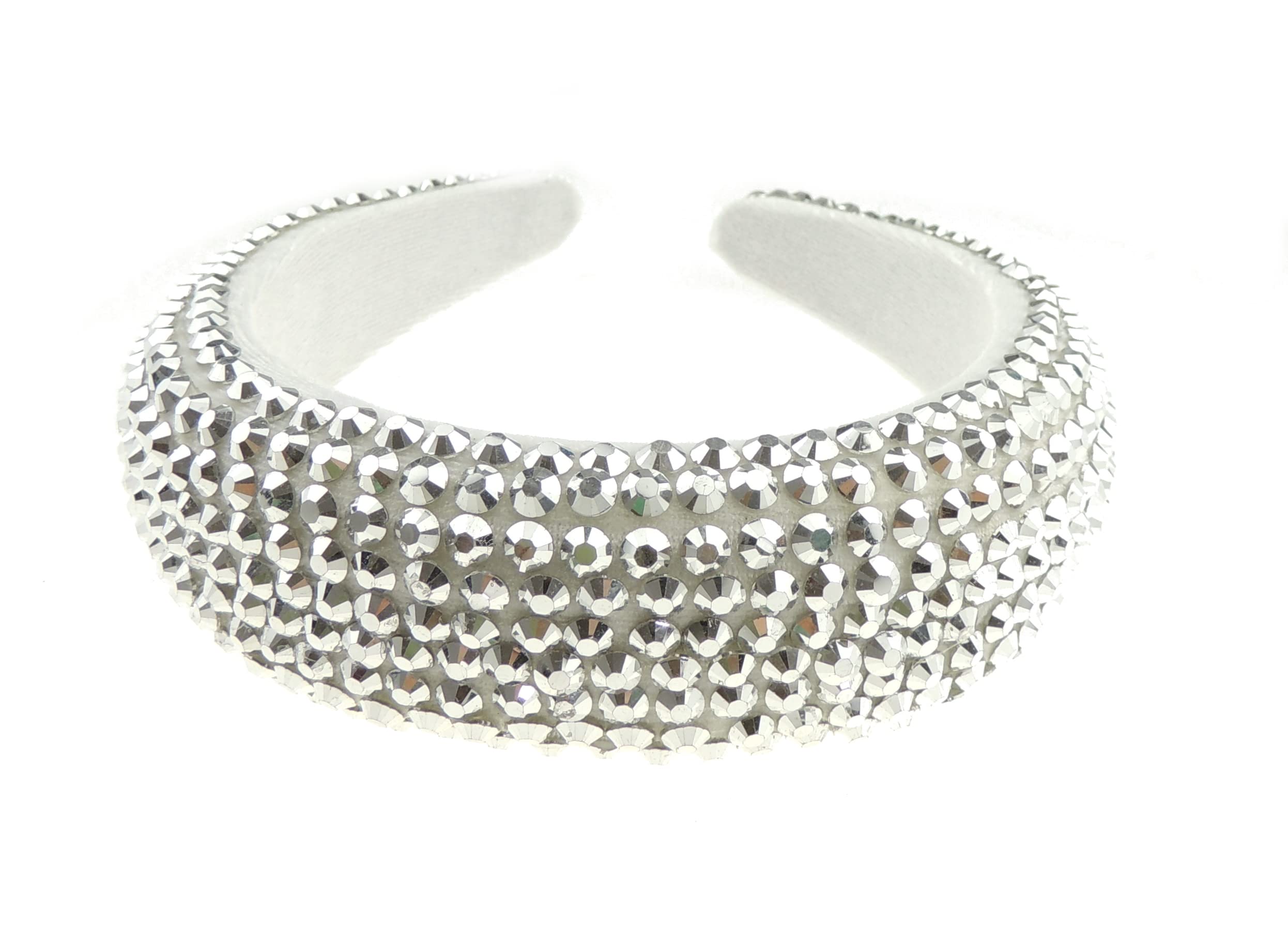 Ladies Wide Bump Padded Crystal Studded Evening Bridal Party Formal Headband (Silver)