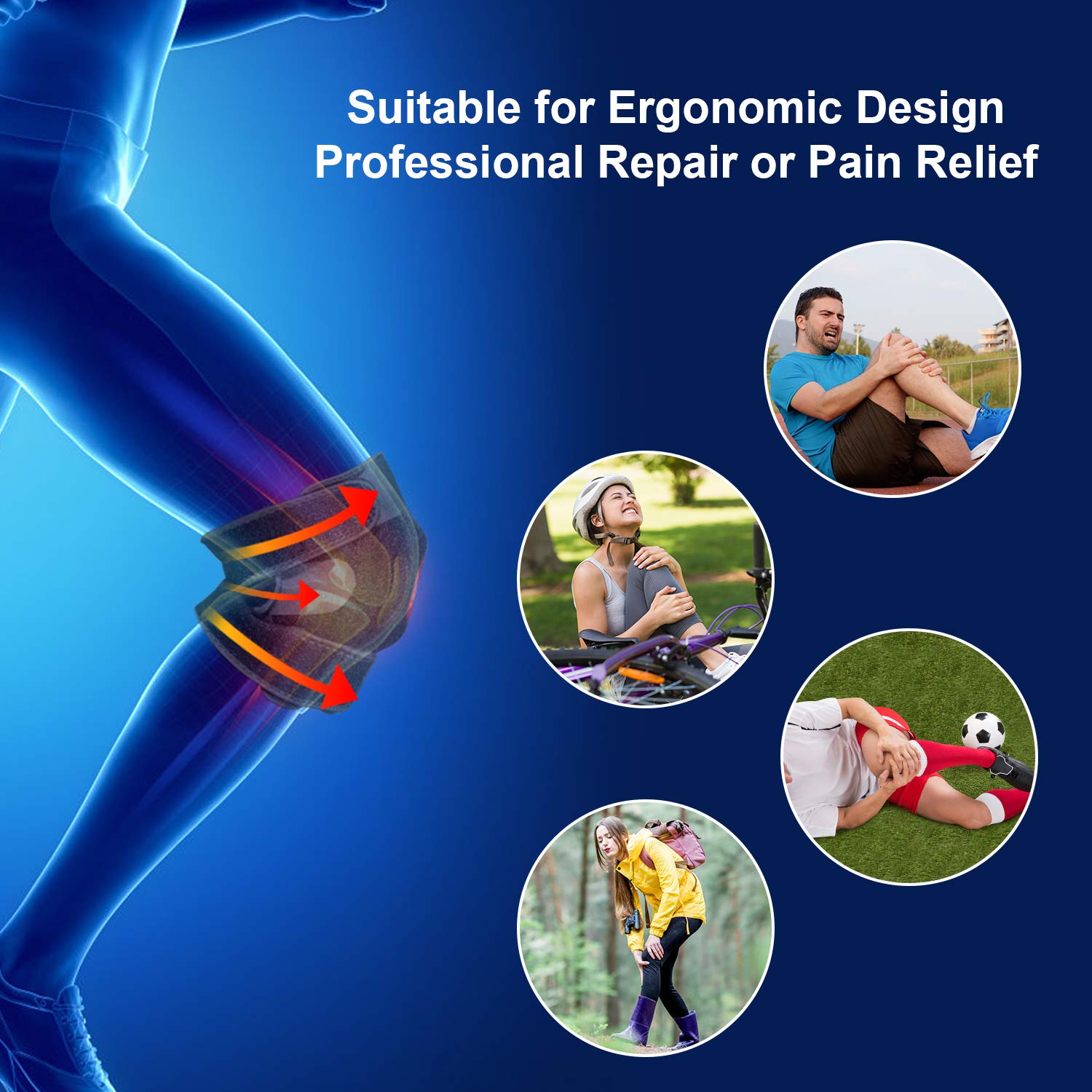 Knee Brace for Women & Men, Knee Support for ACL, LCL, MCL Relief, Pain & Injury Recovery in Running Cycling Volleyball Gym Workout Sport with Adjustable Straps (2 Packs)