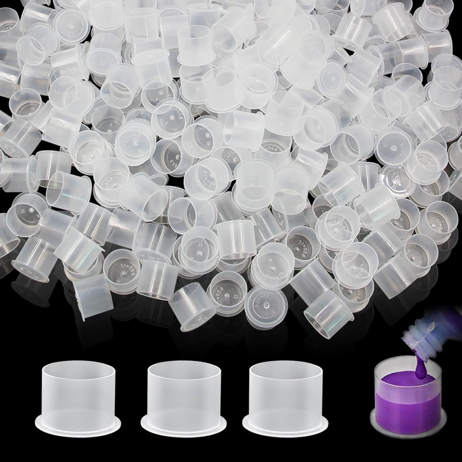 Emalla 1000pcs Medium Ink Caps Disposable Tattoo Ink Cups with Base 14mm Clear Plastic Pigment Caps Permanent Makeup Container