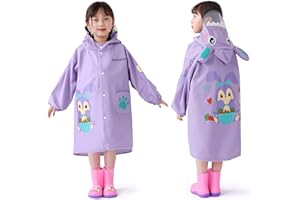 Trenovo Rain Poncho Kids, Waterproof Rain Coat with Hood, Lightweight Portable Toddler Rain Jacket for Children Boys Girls