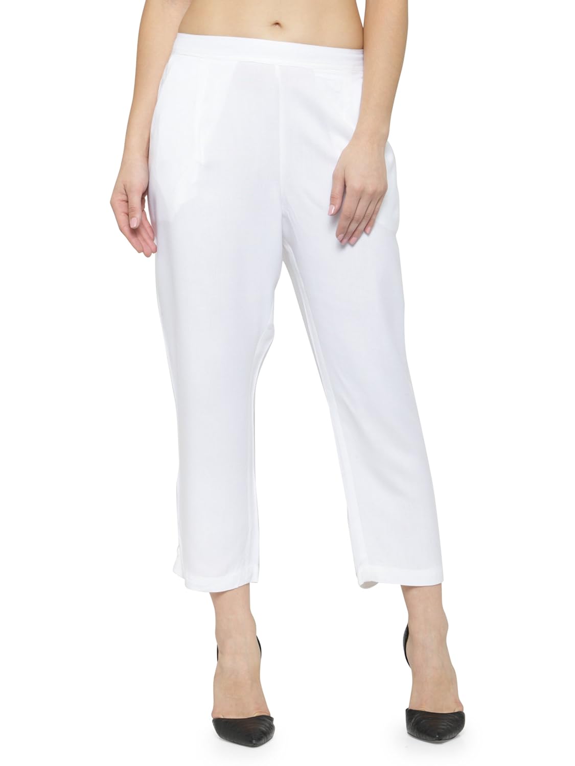 laabha women's rayon off-white color ankle length trouser