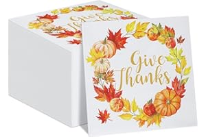 Chinco 100 Pieces Fall Thanksgiving Paper Napkins Disposable Cocktail Give Thanks Dinner Napkins Luncheon Leaf Pumpkin Garland Autumn Napkins for Party Supplies Table Decor (4.5 x 4.5 Inch)