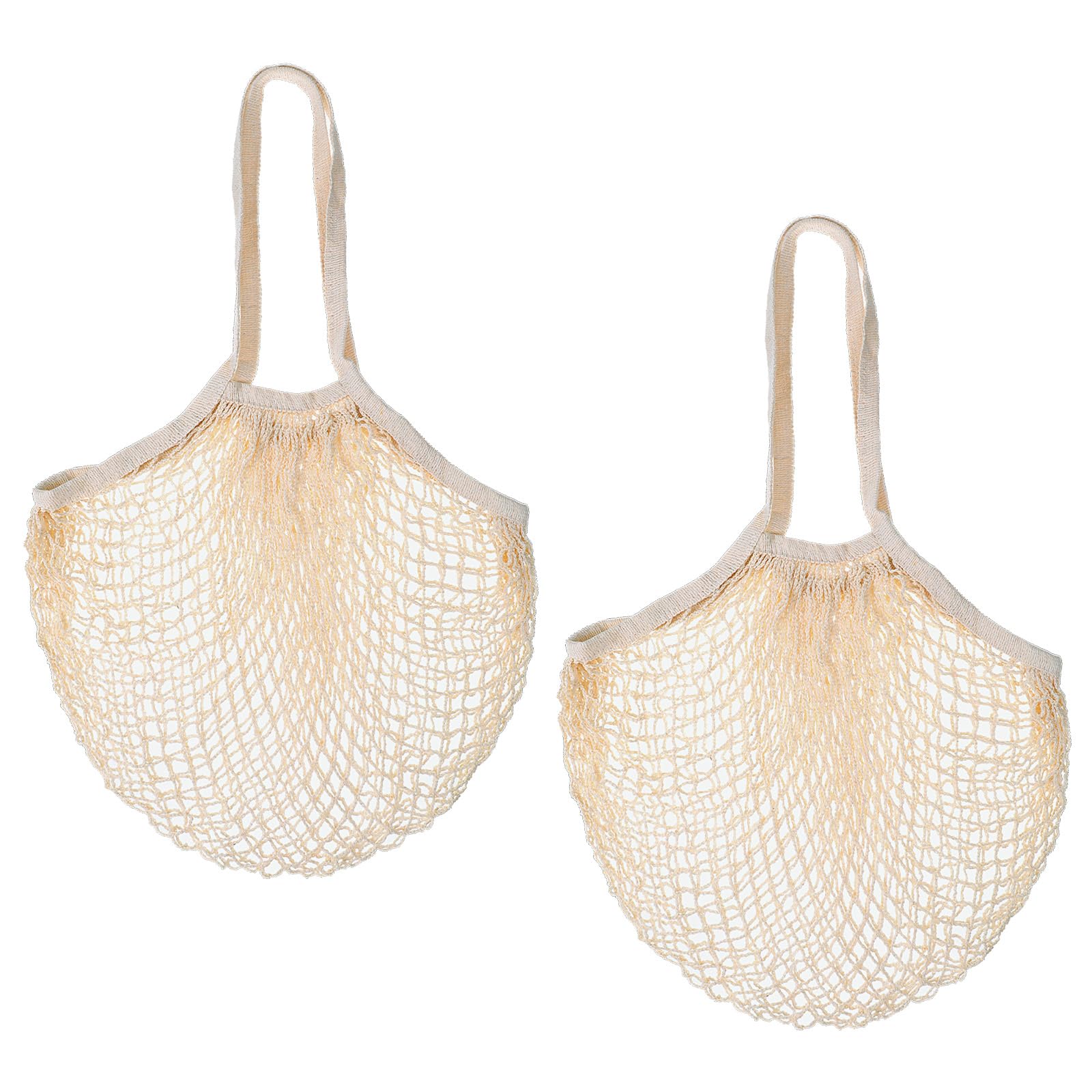 Photo 1 of Piriuuo 2 Pcs Reusable Mesh Grocery Bags, Mesh Produce Bags Cotton String Shopping Bag with Long Handle Washable Crochet Market Bag Portable Kitchen Tote for Fruit and Vegetable Storage (Beige)
