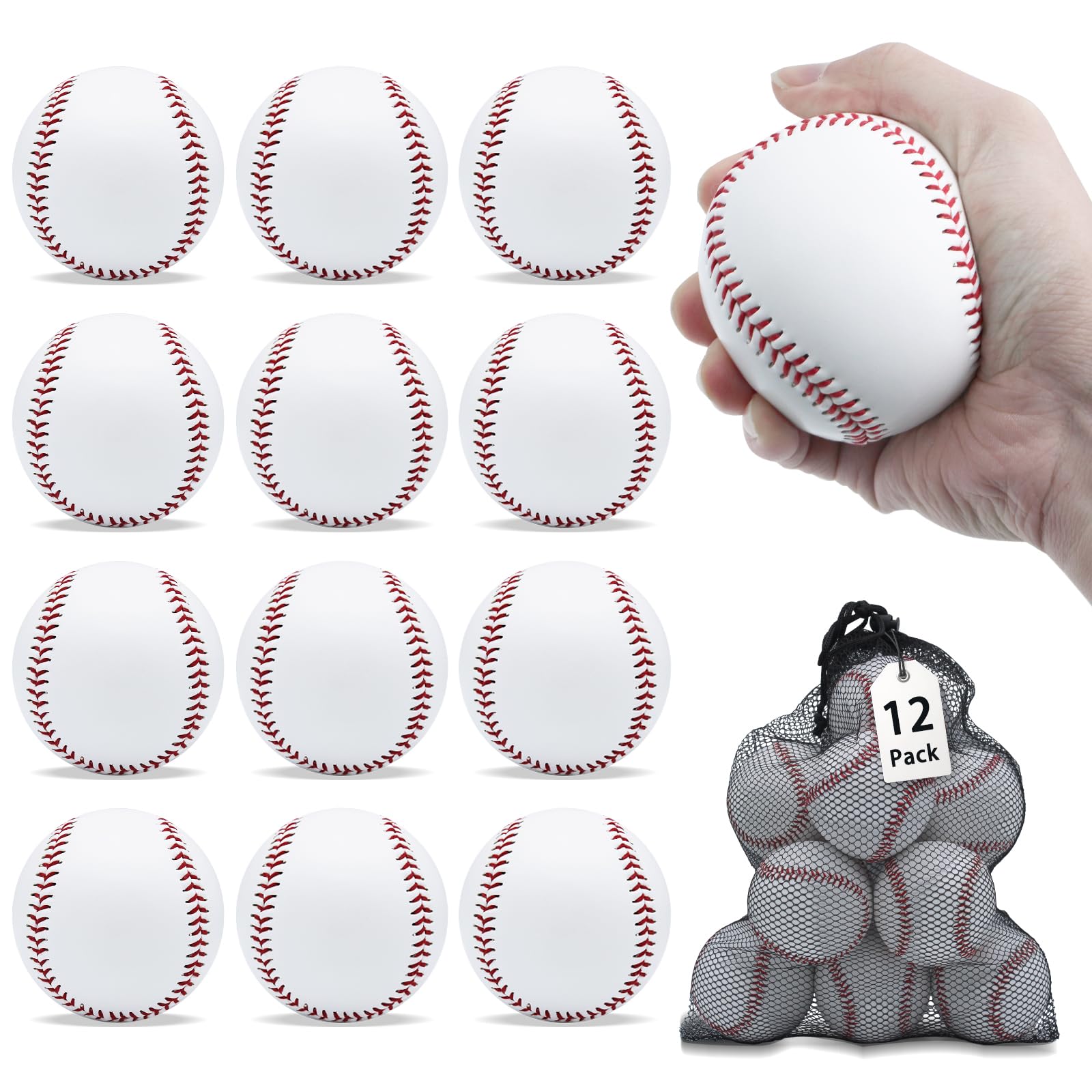 Magicorange Baseball, 12 Pack Baseballs Practice Training Baseballs Unmarked Baseball Soft Toss, Batting, Fielding, Hitting, Pitching