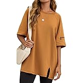 Tankaneo Womens Oversized Workout Tshirts Split Hem Raglan Short Sleeve Tops Summer Casual Loose Fit Tee Shirt