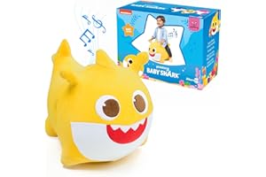 JITTERYGIT Baby Shark Official Bouncy Hopper Plush Musical Singing Toy - Inflatable Animal Ride On for Indoor & Outdoor - Birthday Gift for Kids & Toddlers (Boys & Girls) Ages 18+ Months (Yellow)