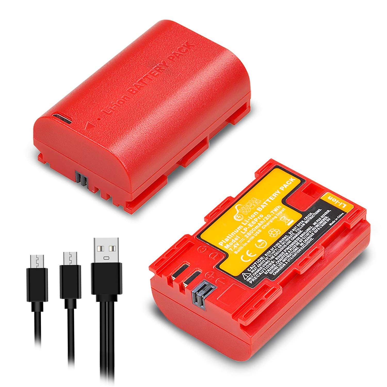 Pickle Power LP-E6Pro Battery, 2 x 2800mAh Built-in USB Charging Port Batteries for Canon LP E6Pro LP-E6 LPE6N 5D Mark II III IV 5DS 5DS R EOS 6D 70D 80D with USB Cable