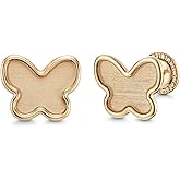 14k Yellow Gold Butterfly Stud Earrings Matte Finish, Covered Screwback Closure for Girls and Women
