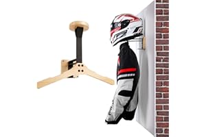 JAWNLITY Motorcycle Helmet Holder Wall Mount, Helmet Display Rack with Solid Wood Jacket Hanger, Heavy Duty Hanger Rack for Tactical, Cycling, Skiing, Rugby Gear