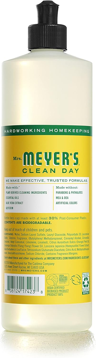 Mrs. Meyer's Clean Day Dishwashing Liquid Dish Soap, Cruelty Free Formula, Honeysuckle Scent, 16 oz - Pack of 3: Health & Personal Care
