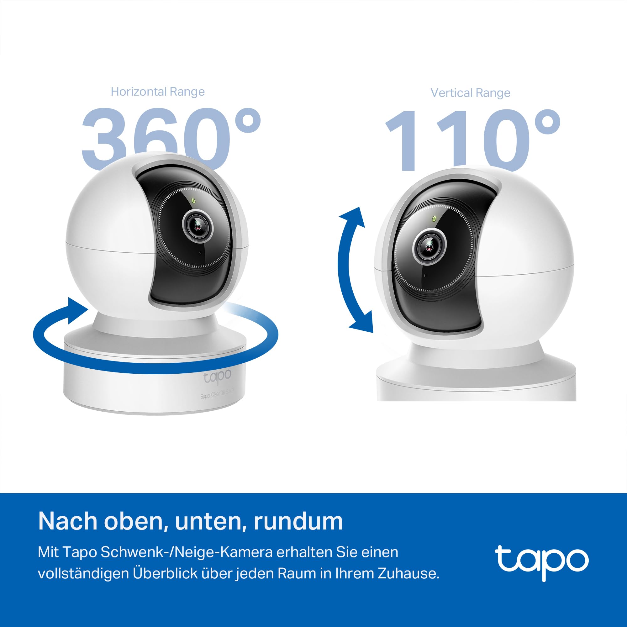 Tapo C232 360° KI-WLAN-Überwachungskamera, Ethernet/WLAN, 3K 5MP, Bewegungsverfolgung, Nachtsicht, Zwei-Wege-Audio, kompatibel mit Alexa und Google Assistant, MicroSD-Karte Bis zu 512 GB 5