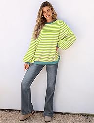 UEU Womens Casual Long Sleeve Striped Shirts