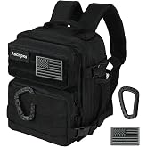 Aocmpxs Mini Tactical Backpack, 9L Small Gym Backpacks Sport Bag for Men Women Molle Military Pack with US Flag Patch and Carabiner (Black)