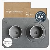 Dorai Home Ceramic Dog Bowls with Stone Drying Mat – Diatomaceous Earth Stone Mat with Non-Slip Base, Quick-Drying Pet Bowl Set for Medium Dogs, Ceramic Dog Water Bowl & Food Dish Set (23.6" x 15.4")