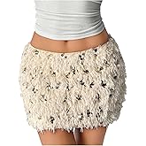 MakeMeChic Women's Sequin Fuzzy Mini Skirt Glitter Low Waist Bodycon Party Club Skirts