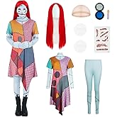 Sally Costume Dress Women Nightmare Halloween Christmas Sally Cosplay with Wig Eyeshadow Palette Sticker