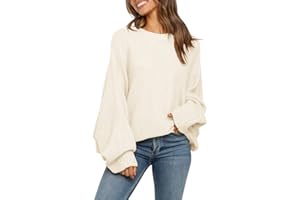 Mafulus Women's Oversized Crewneck Sweater Batwing Puff Long Sleeve Cable Slouchy Pullover Jumper Tops