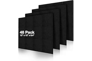 Fstop Labs Acoustic Foam Panels, 12" X 12" X 0.4" Acoustic Sound Absorbing Panel Tiles, Acoustic Panels, Absorption Insulation Treatment Used in Home & Offices (48 Pack, Black)