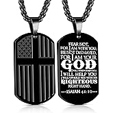 Yanxyad Cross Dog Tag American Flag Bible Verse Necklace Stainless Steel Pendant Chain Military Religious Jewelry Gifts for Men Teen 22+2 Inch