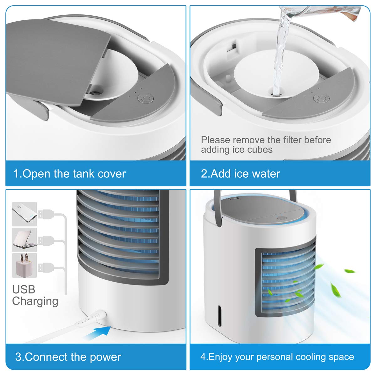 Anti Fuite Nouveau Papier Filtrant 8 00w Ventilateur De Table Mobile Cooler Avec Connexion Usb Lumiere Coloree Systeme De Climatisation Portable Pour Le Bureau Et La Maison Rafraichisseurs D Air Par Evaporation Chauffage Et Climatisation