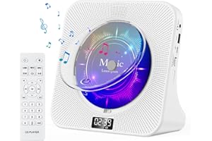 KOVCDVI CD Player Dual Bluetooth CD Player for Home CD Player Desktop with Speakers & Front Display Remote Control Dust Cover Display FM Radio Timer USB AUX Headphone Port Type-C