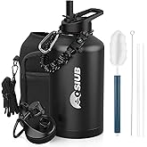 OSIUB Insulated Water Bottle 64 oz, Triple Wall Vacuum Stainless Steel(Cold for 48 Hrs),Leak Proof & BPA-Free,Half Gallon Water Bottle with Reflective Paracord & Flip Straw for Sports & Travel, Black