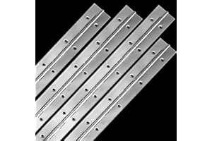 EVANCENT 16Inch Continuous & Piano Hinges, 4Pcs Stainless Steel Piano Hinge with Holes, Heavy Duty Polished Stainless Continuous Hinges for Boats Cabinets Storage Box, 0.04" Leaf Thickness 1.2” Open Width